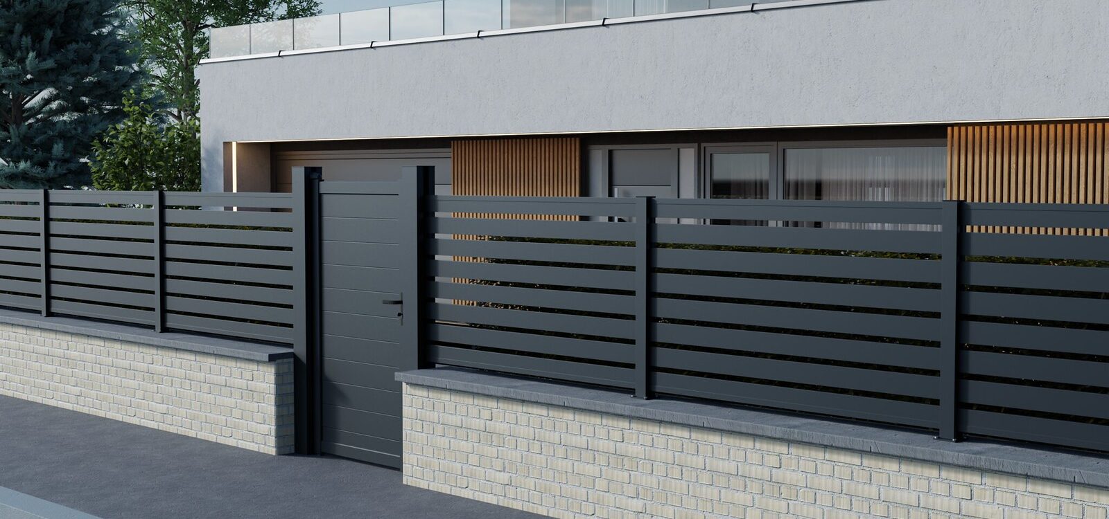 IMAGE CLOTURE ALUMINIUM GAMME OPEN 1600X750 | Procloture Portail en acier ou aluminium : lequel résiste le mieux aux intempéries ? Pfastatt